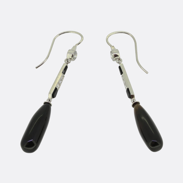 Art Deco Style Onyx and Diamond Drop Earrings