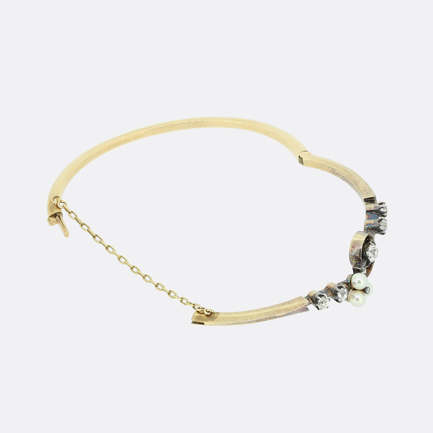 Victorian Pearl and Diamond Clover Bangle