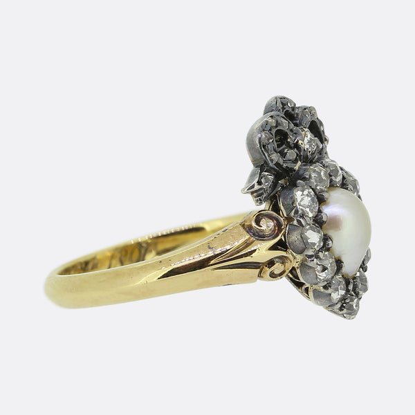 Victorian Pearl and Diamond Heart Ring