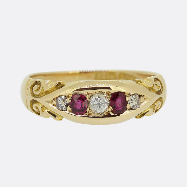 Vintage Ruby and Diamond Five-Stone Ring