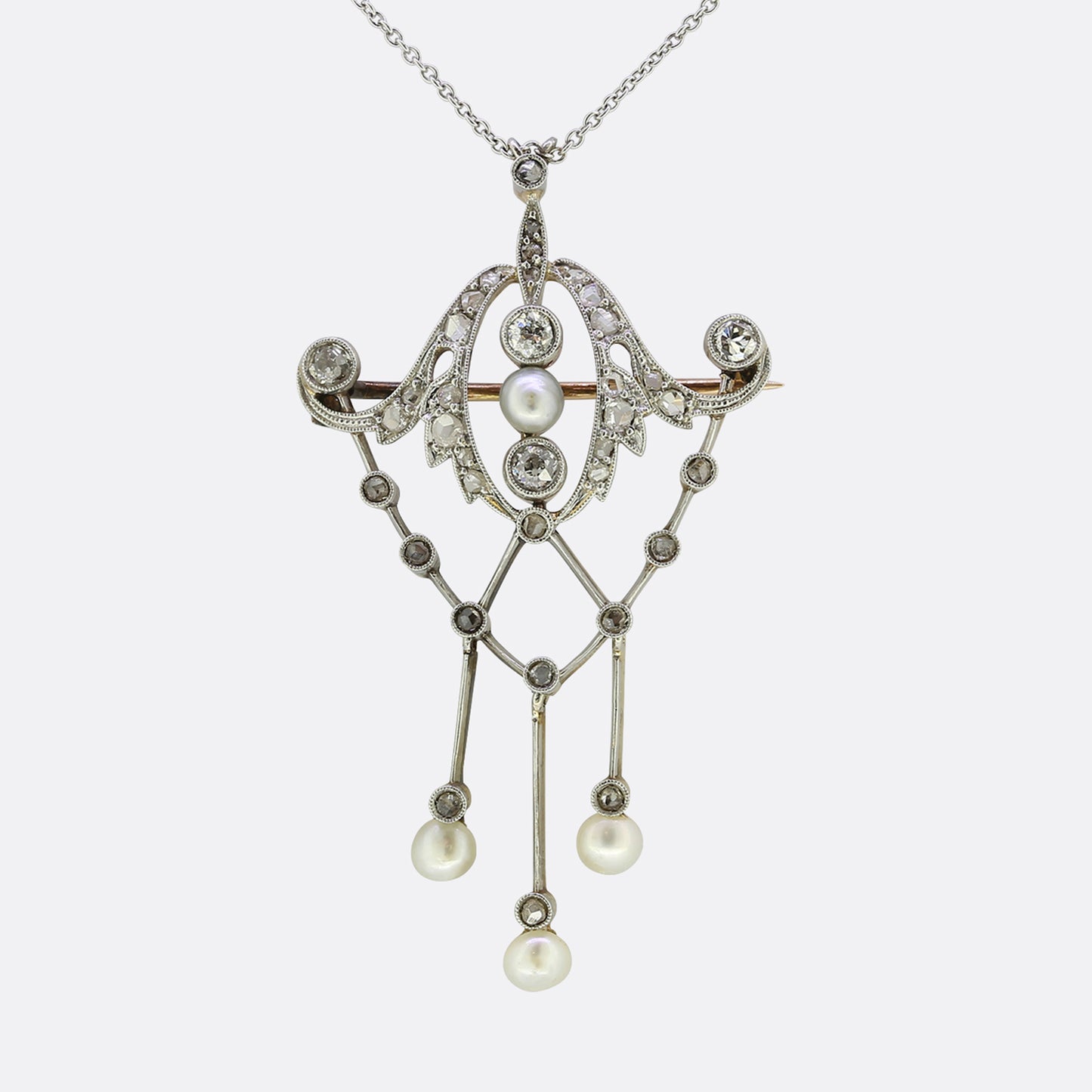 Edwardian Natural Pearl and Diamond Necklace