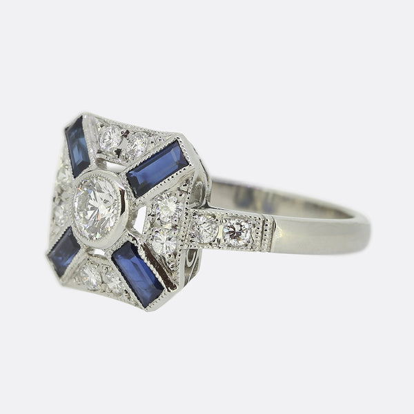 Art Deco Style Sapphire and Diamond Target Ring