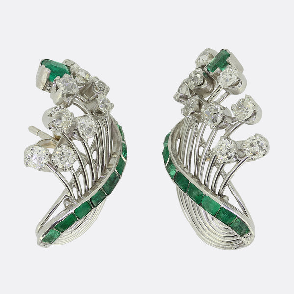 Retro 1950s Emerald and Diamond Earrings