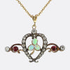 Victorian Diamond Opal and Spinel Heart Pendant Necklace