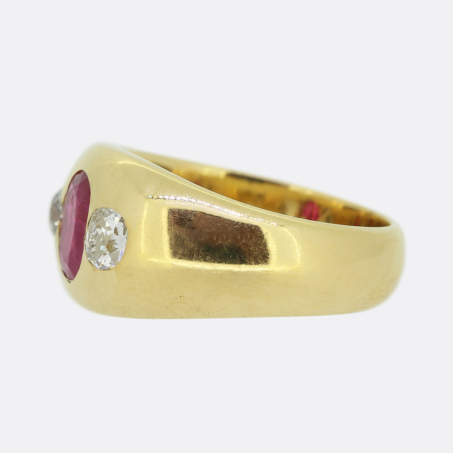Burmese Ruby and Diamond Three-Stone Gypsy Ring