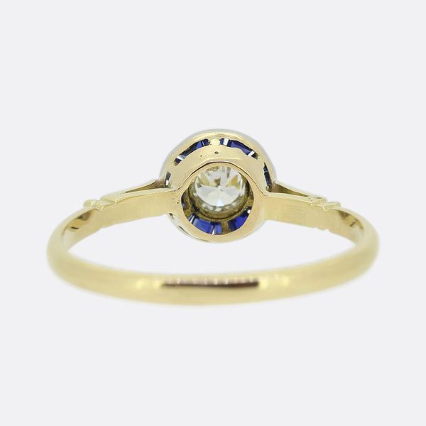 Edwardian Old Cut Diamond and Sapphire Target Ring