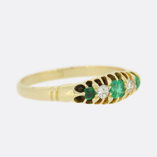 Edwardian Emerald and Diamond Five Stone Ring