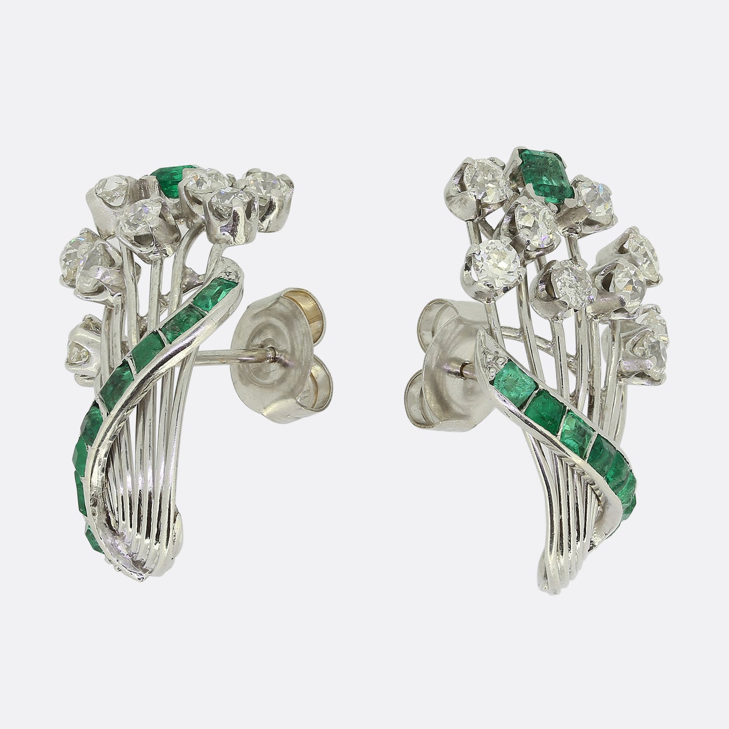 Retro 1950s Emerald and Diamond Earrings