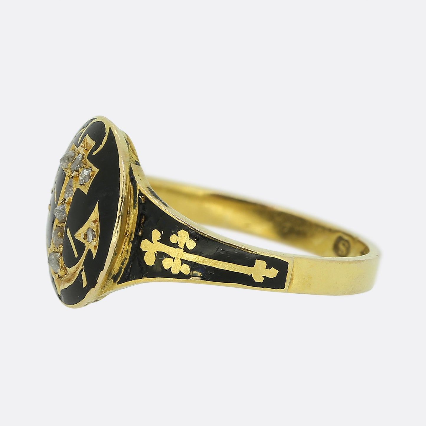 Victorian Rose Cut Diamond and Enamel Anchor Signet Ring