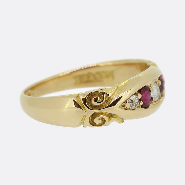 Vintage Ruby and Diamond Five-Stone Ring