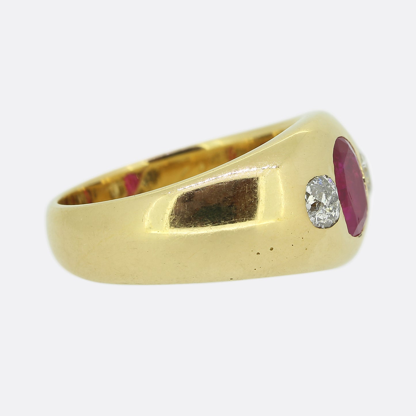 Burmese Ruby and Diamond Three-Stone Gypsy Ring