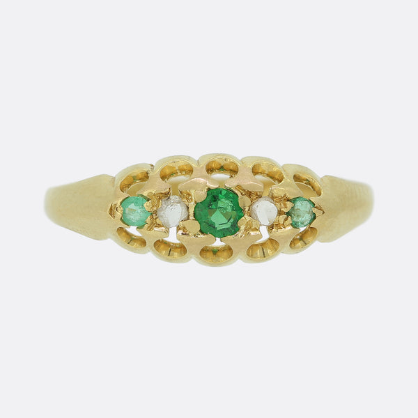 Antique Emerald and Diamond Five Stone Ring