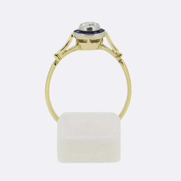 Edwardian Old Cut Diamond and Sapphire Target Ring