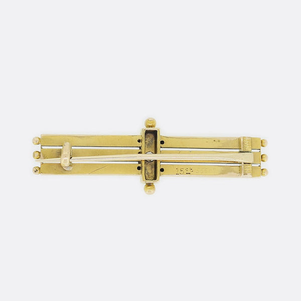 Edwardian Diamond and Pearl Triple Bar Brooch