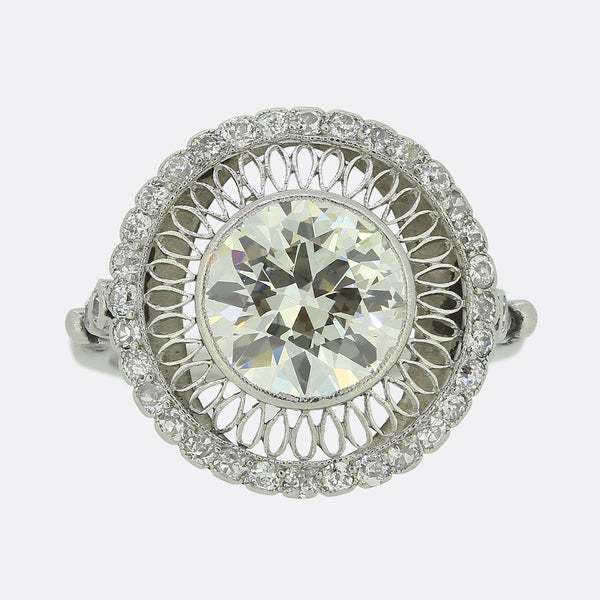 French Art Deco 2.80 Carat Diamond Cluster Ring
