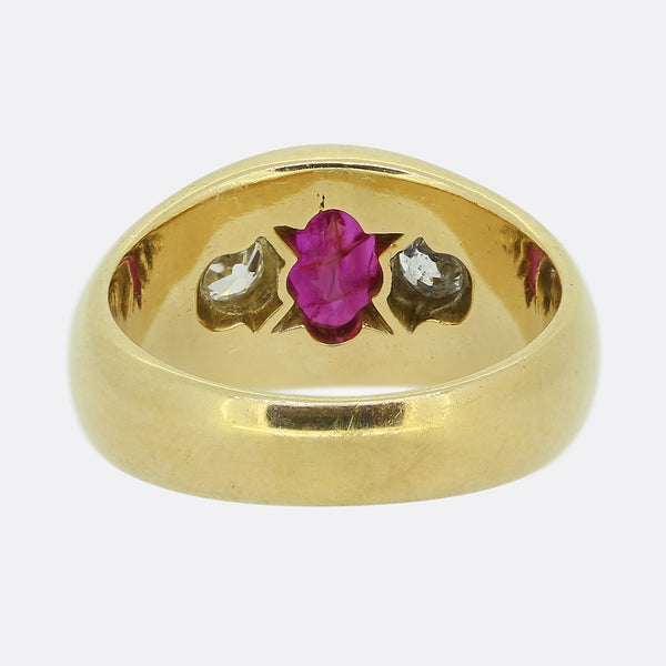 Burmese Ruby and Diamond Three-Stone Gypsy Ring