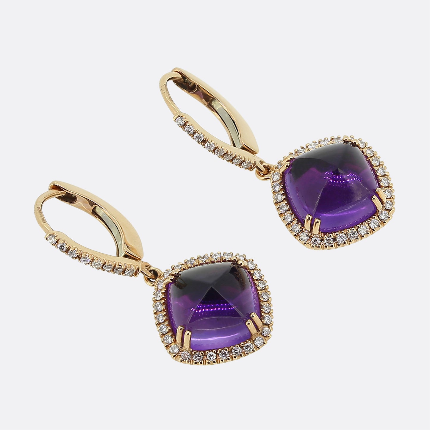 Sugarloaf Cabochon Amethyst and Diamond Earrings