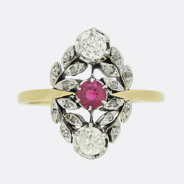 Victorian Ruby and Diamond Floral Ring