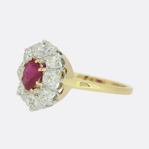 Antique Ruby and Diamond Cluster Ring