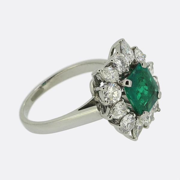 1.00 Carat Colombian Emerald and Diamond Cluster Ring