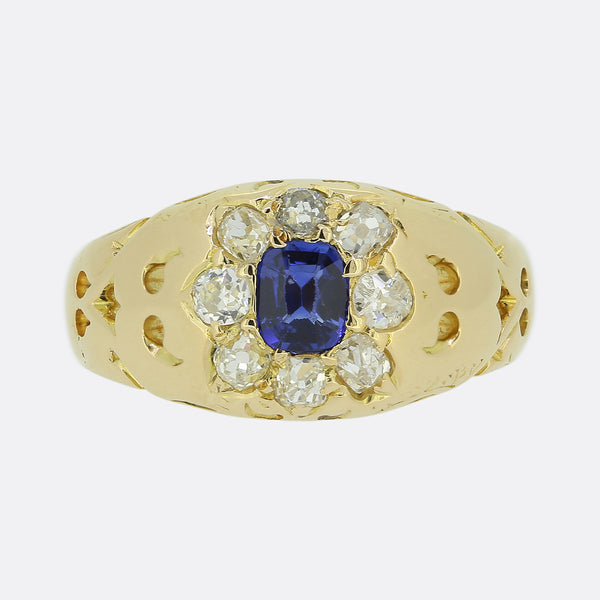 Edwardian Sapphire and Diamond Cluster Ring