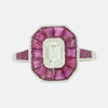 0.45 Carat Emerald Cut Diamond and Calibrated Ruby Ring