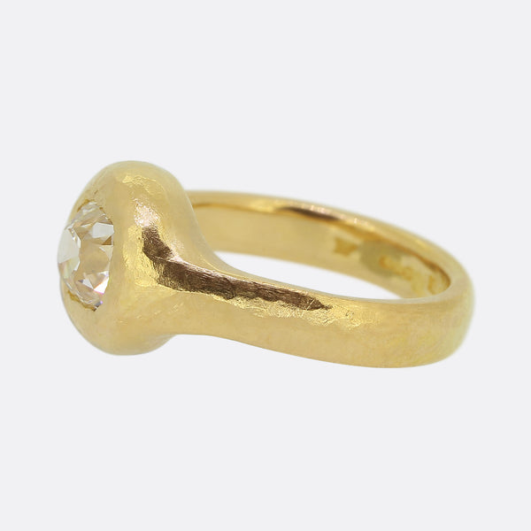 Vintage 1.16 Old Cushion Cut Diamond Hammered Ring