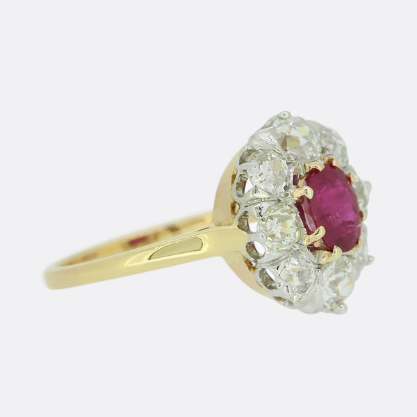 Antique Ruby and Diamond Cluster Ring