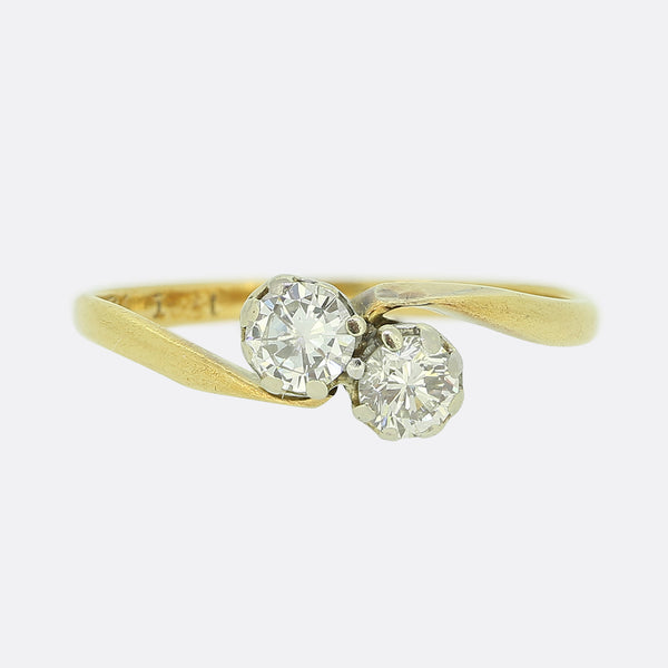 Vintage Two-Stone Diamond Crossover Ring