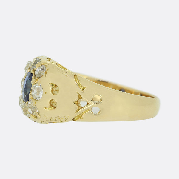 Edwardian Sapphire and Diamond Cluster Ring