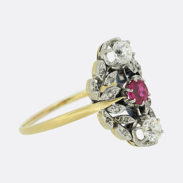 Victorian Ruby and Diamond Floral Ring