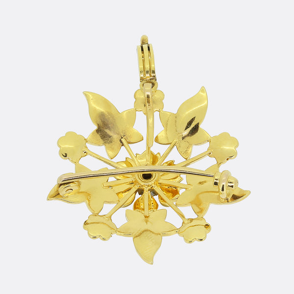 Victorian Pearl and Diamond Sunflower Brooch Pendant