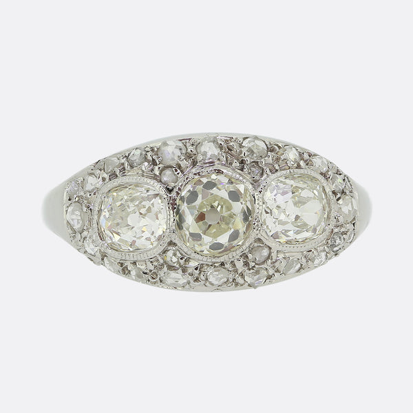 French Art Deco Three-Stone Diamond Ring