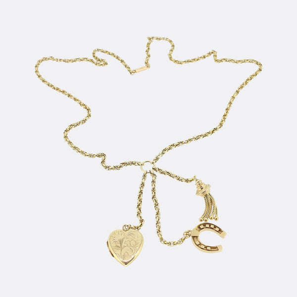 Vintage Horsehoe and Heart Charm Necklace