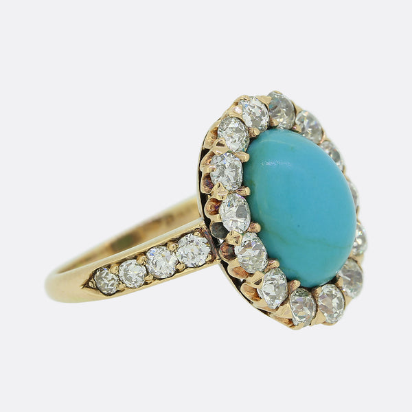 Edwardian Turquoise and Old Cut Diamond Cluster Ring