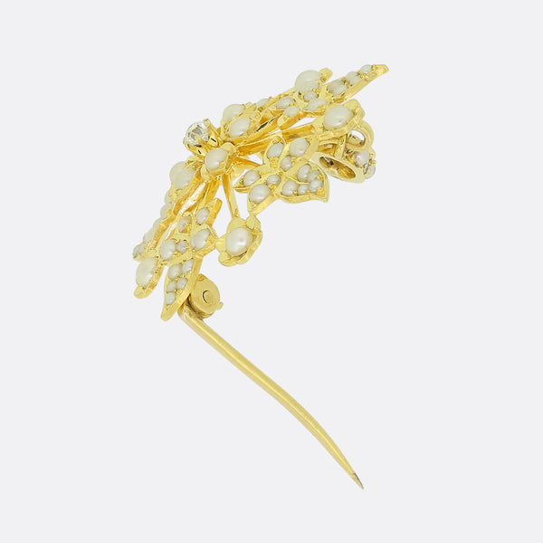 Victorian Pearl and Diamond Sunflower Brooch Pendant