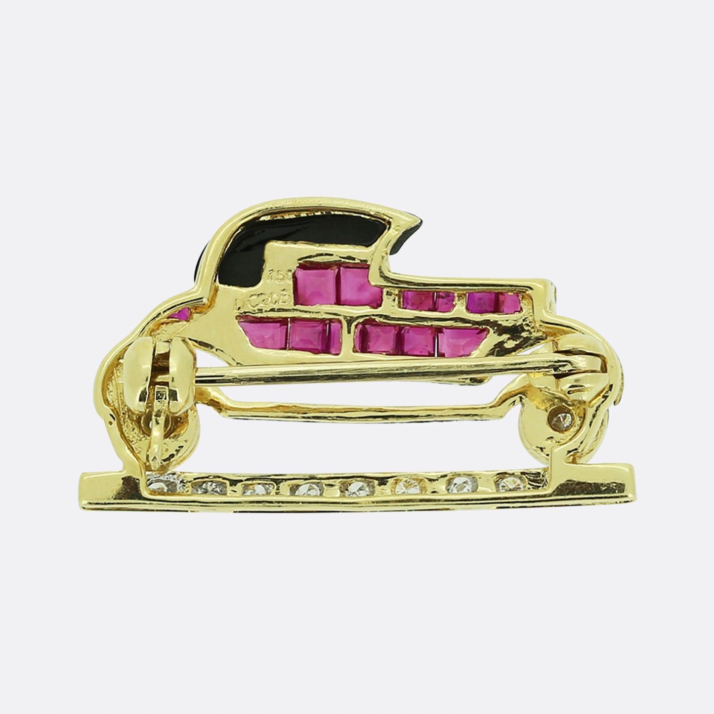 Vintage Ruby Onyx and Diamond Classic Car Brooch