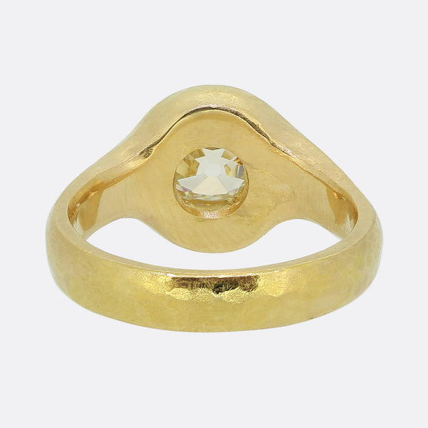 Vintage 1.16 Old Cushion Cut Diamond Hammered Ring