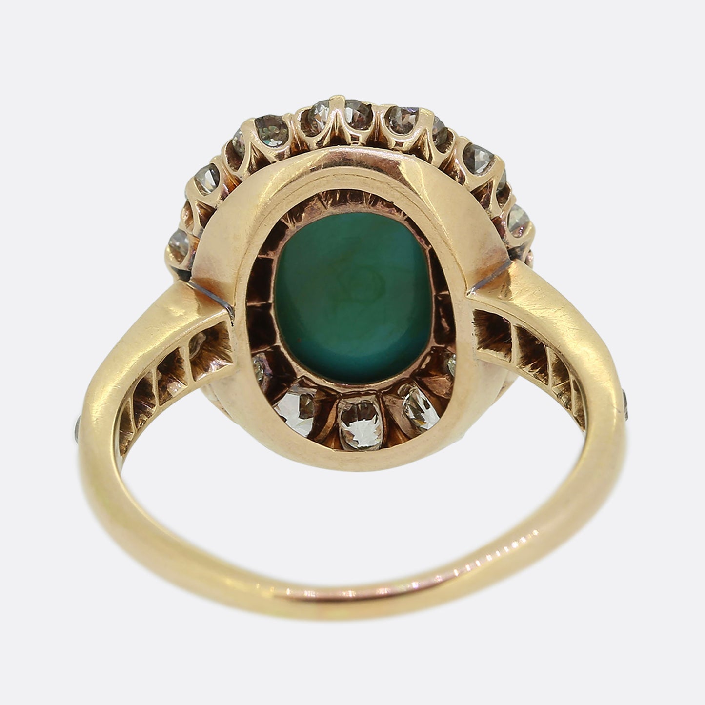 Edwardian Turquoise and Old Cut Diamond Cluster Ring