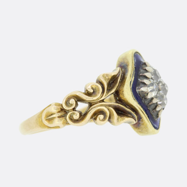 Early Victorian Blue Enamel and Diamond Ring