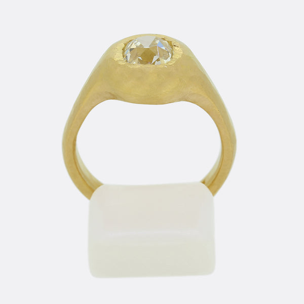 Vintage 1.16 Old Cushion Cut Diamond Hammered Ring