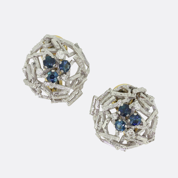 Vintage Abstract Sapphire and Diamond Earrings