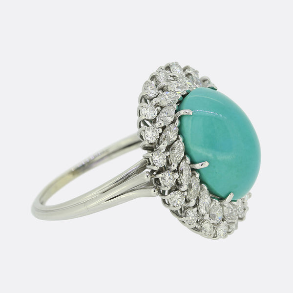 Vintage Turquoise and Diamond Cluster Ring