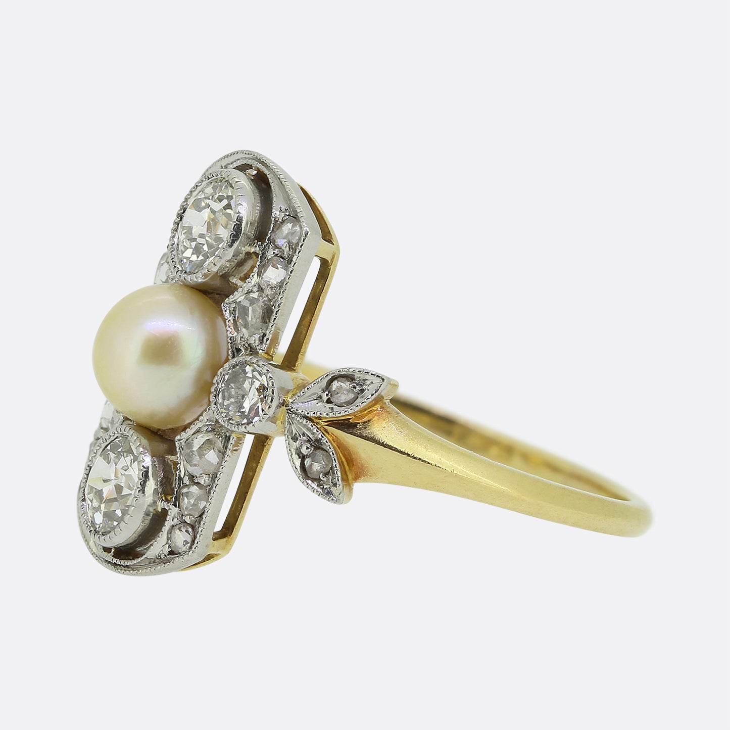 Antique Natural Pearl and Diamond Tablet Ring