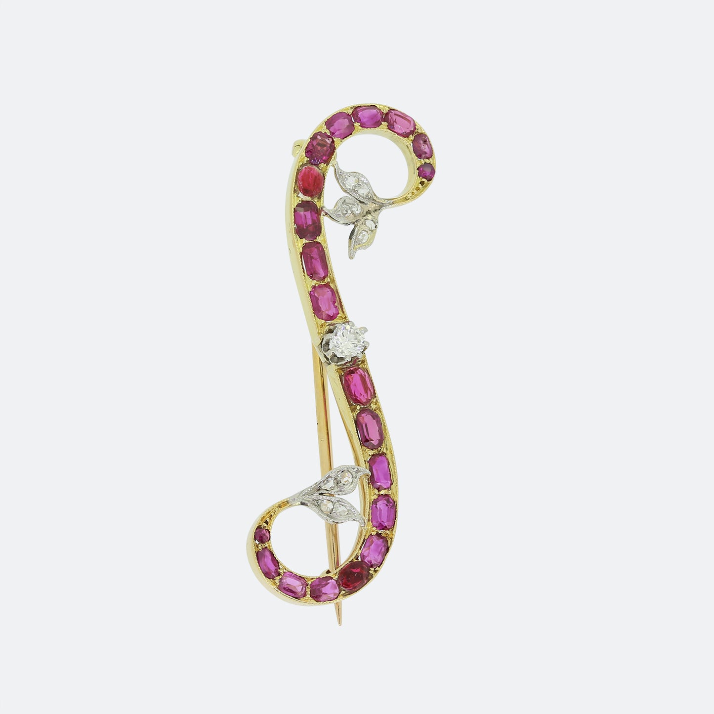 Ruby and Diamond Floral Twist Brooch