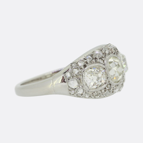 French Art Deco Three-Stone Diamond Ring