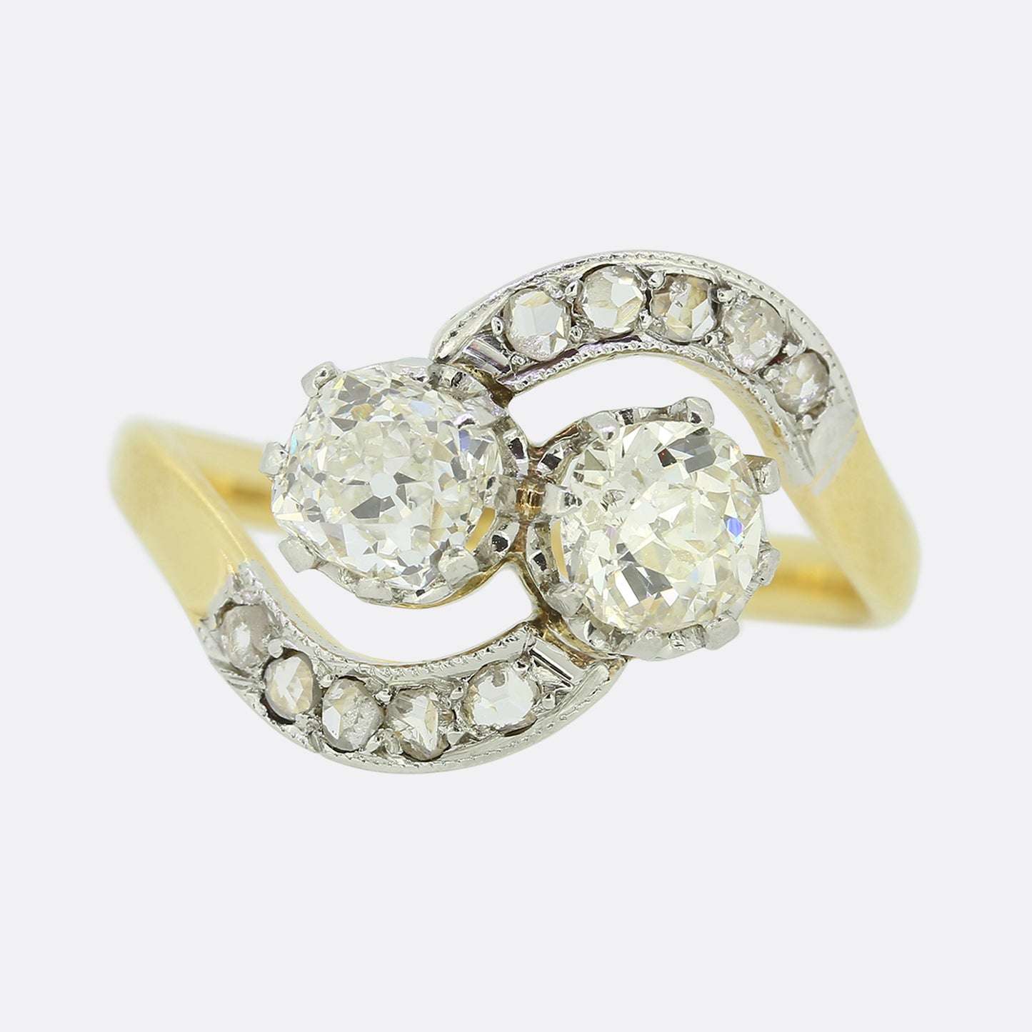 Two Stone Old Cut Diamond Crossover Ring