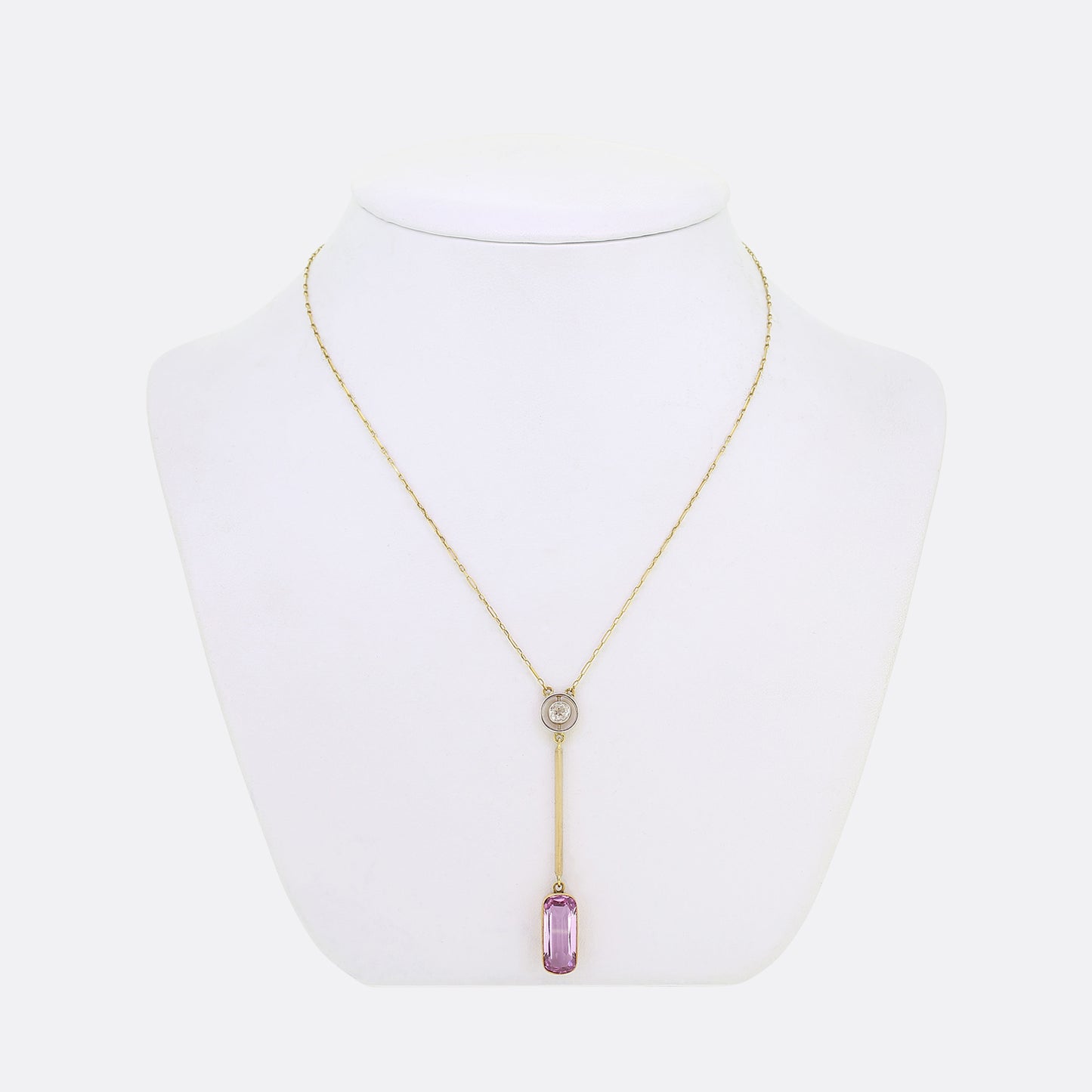 Edwardian Pink Topaz and Diamond Drop Pendant Necklace