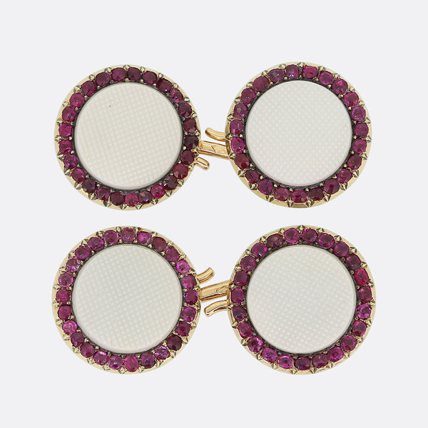 French Ruby and White Coral Chain Link Cufflinks