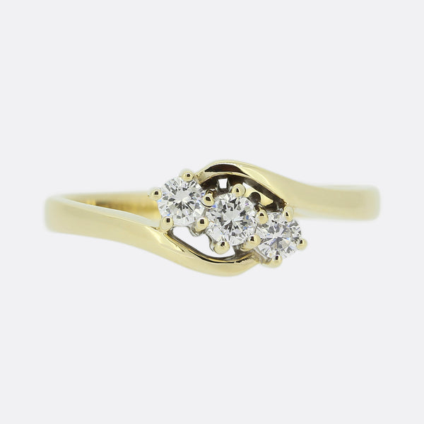 Vintage Three Stone 0.22 Carat Diamond Twist Ring
